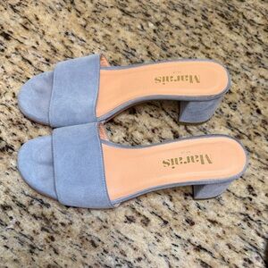 Marais Light Blue Suede Open-Toe Block Heel Mules Size 8.5
